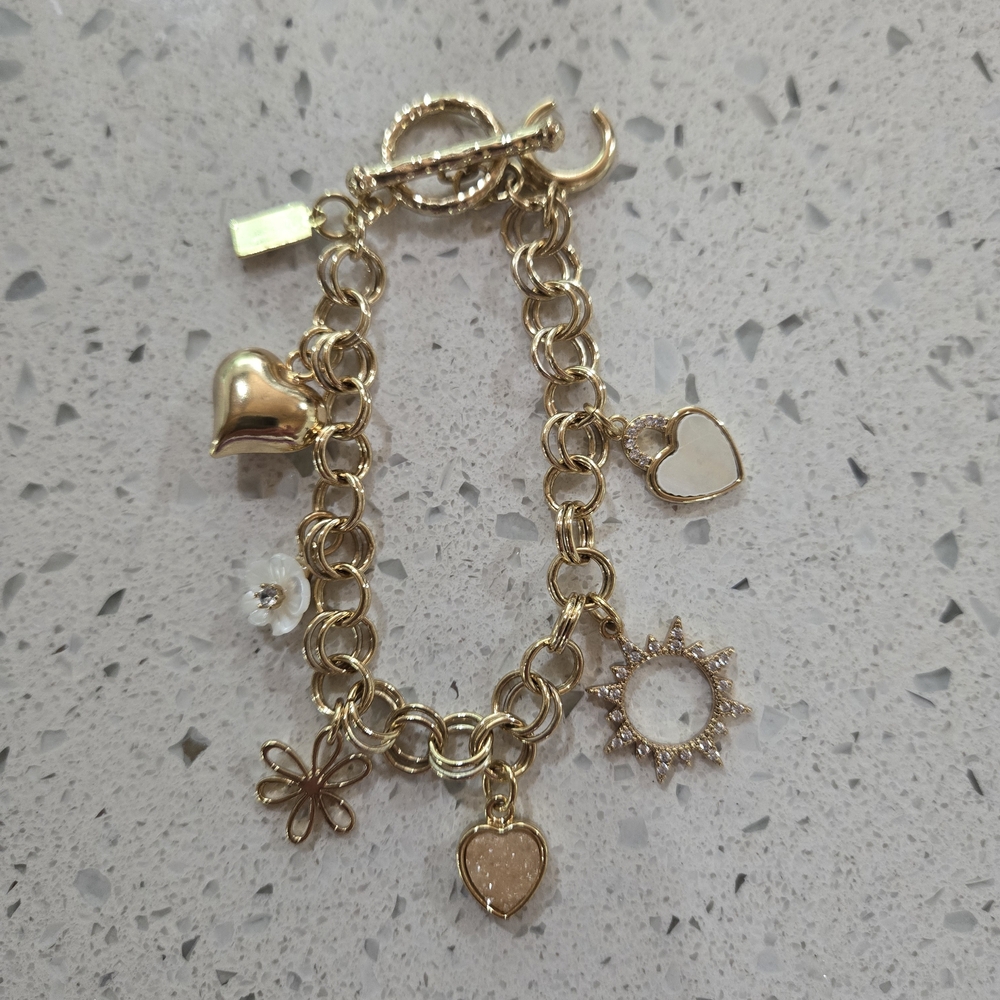 Luna Norte Toggle Charm Bracelet with Heart and Sun Pendants